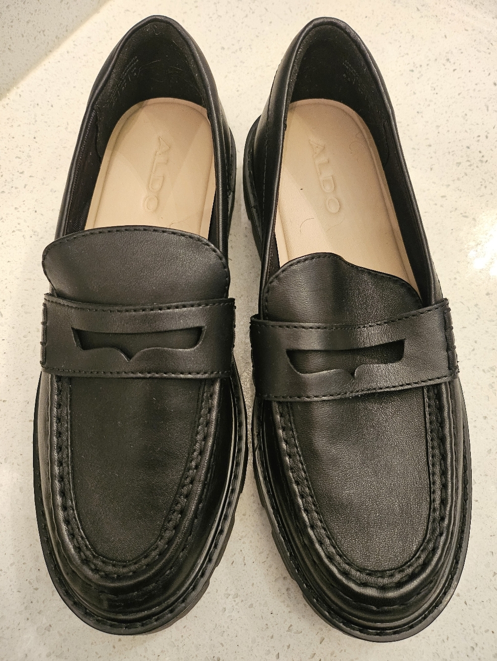 Aldo Black Leather Penny Loafers with Classic Strap Detail